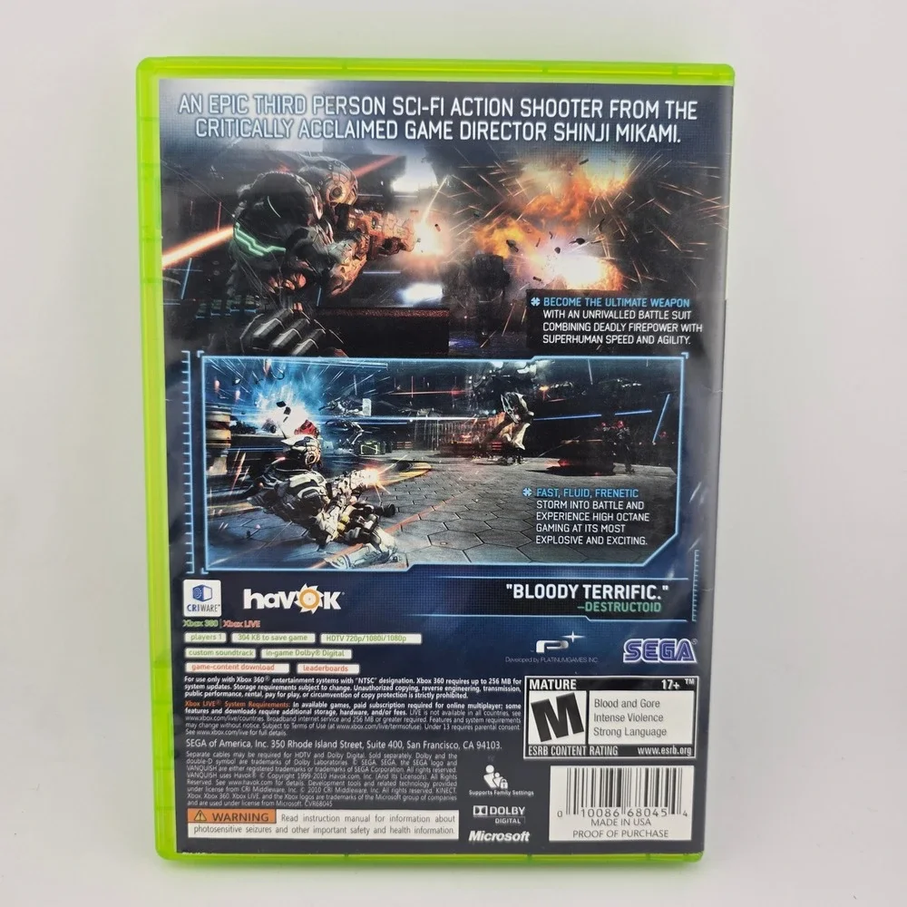 Sega Vanquish Action Sci-Fi Shooter Xbox 360 NTSC Green Good Adventure Space‎